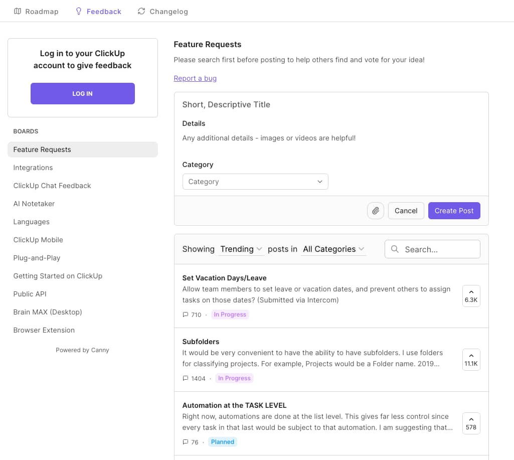 Customer orientation ClickUp feedback