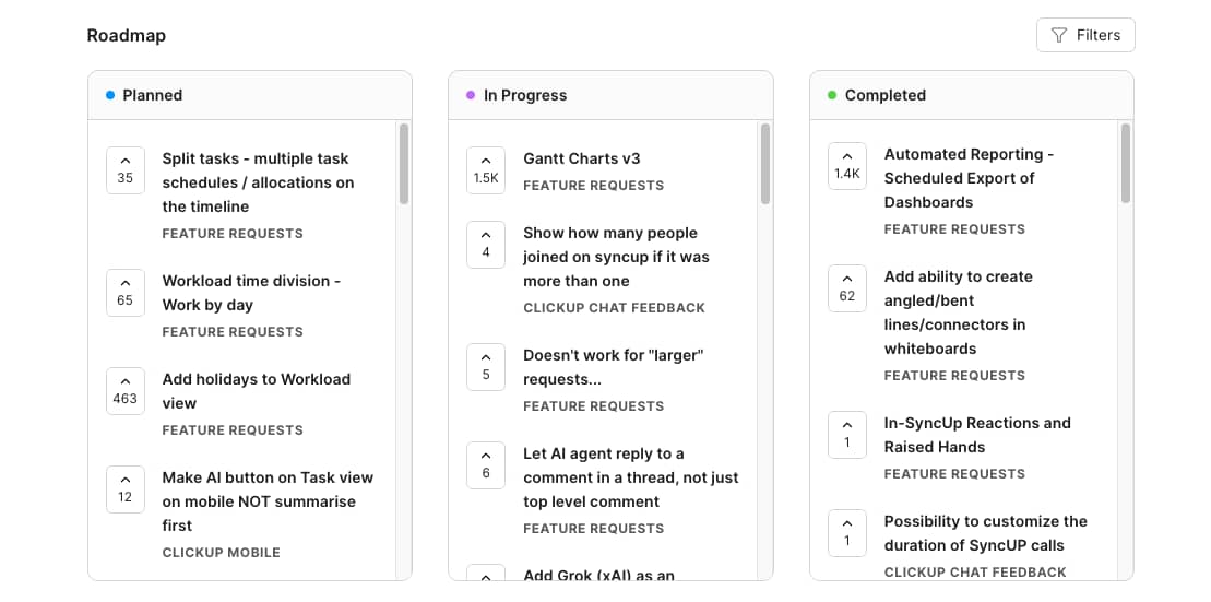 Customer orientation ClickUp roadmap