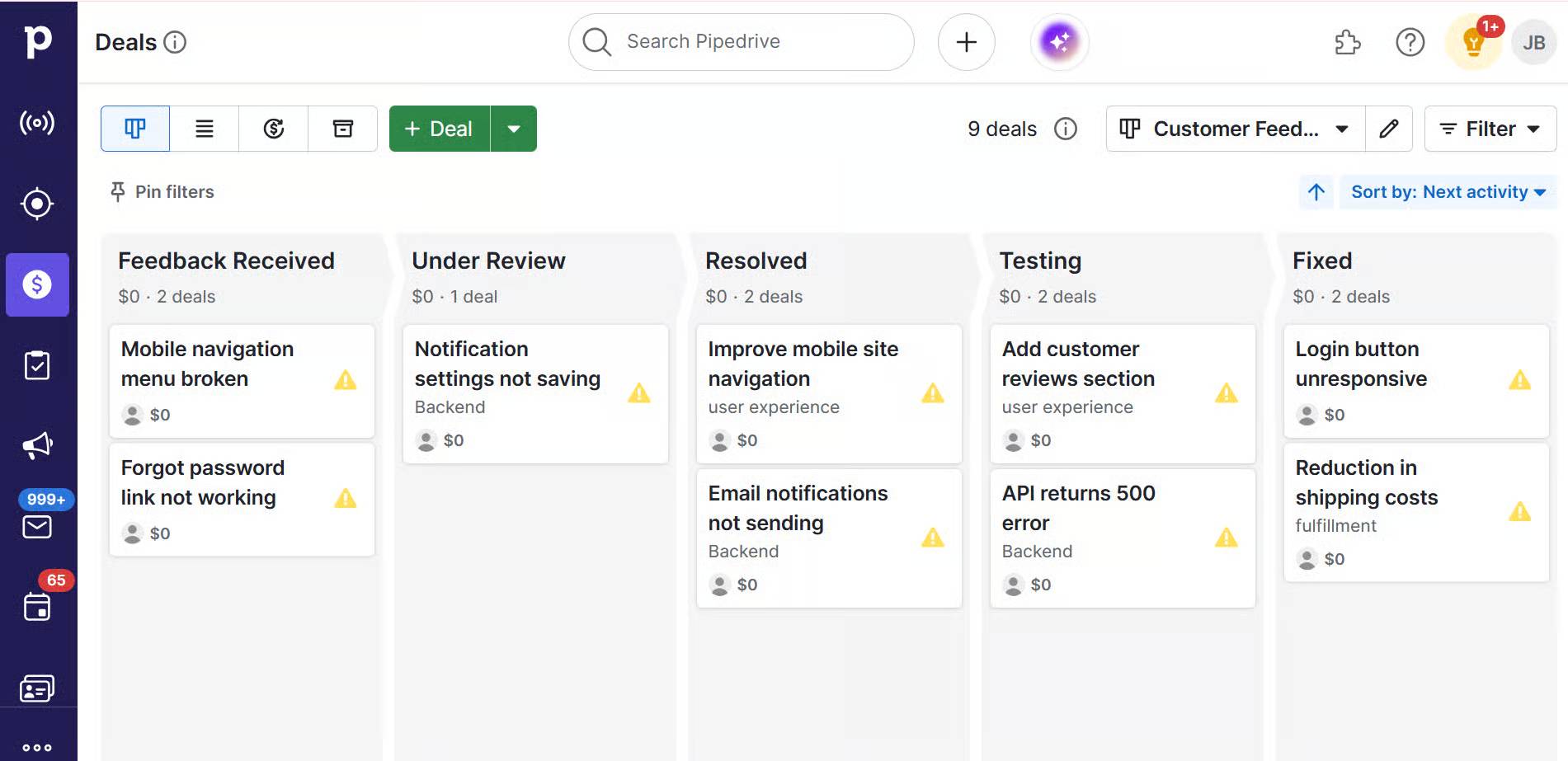 Customer orientation Pipedrive feedback tracker