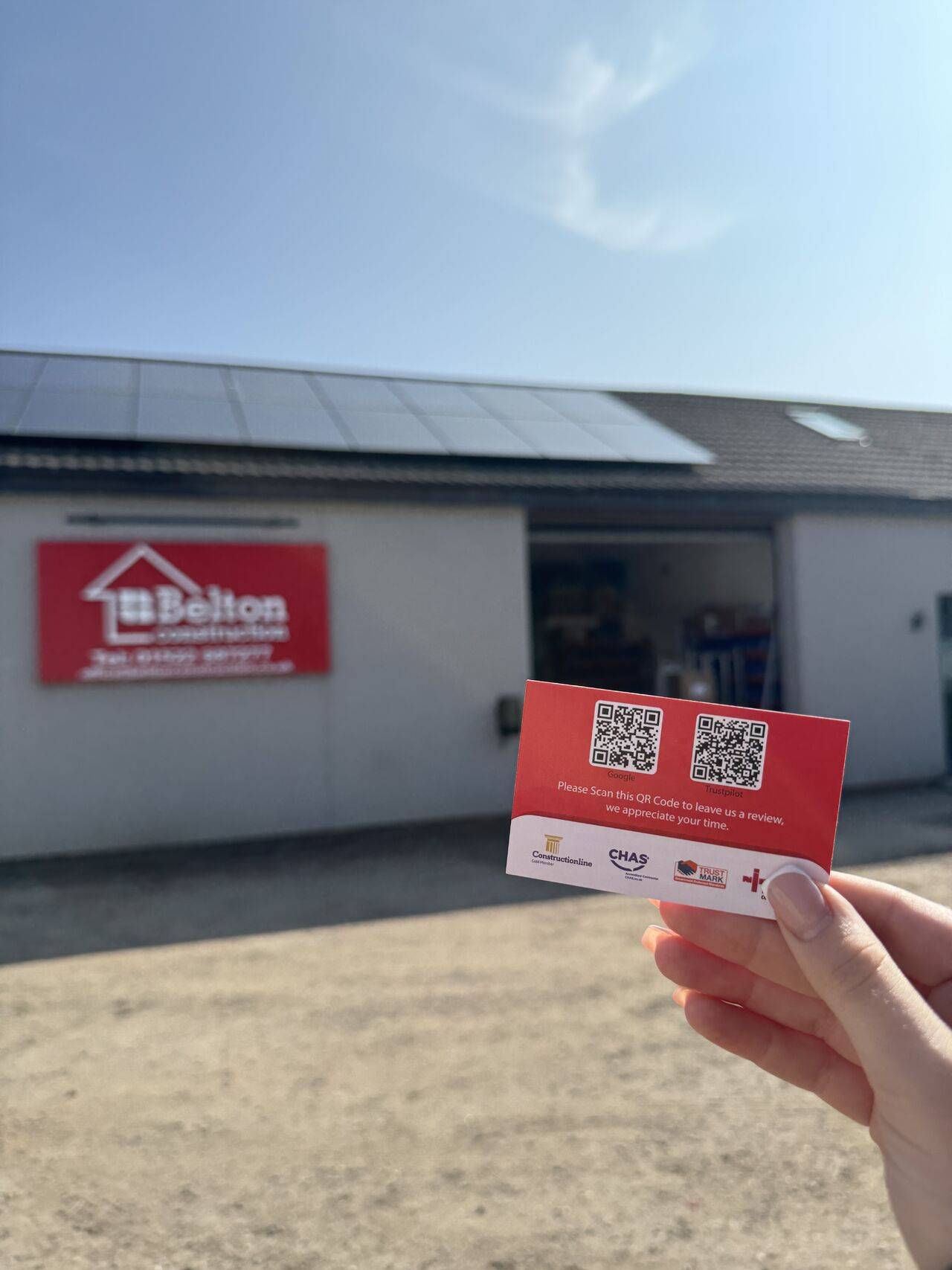 Traditional marketing methods Belton Construction business card