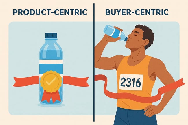 chatgpt-generated graphic showing the difference between a product-centered campaign and a customer persona-centered campaign