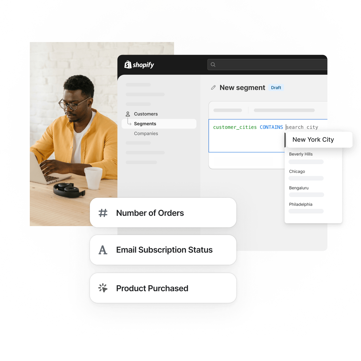 Shopify segment builder that includes people based in New York city.