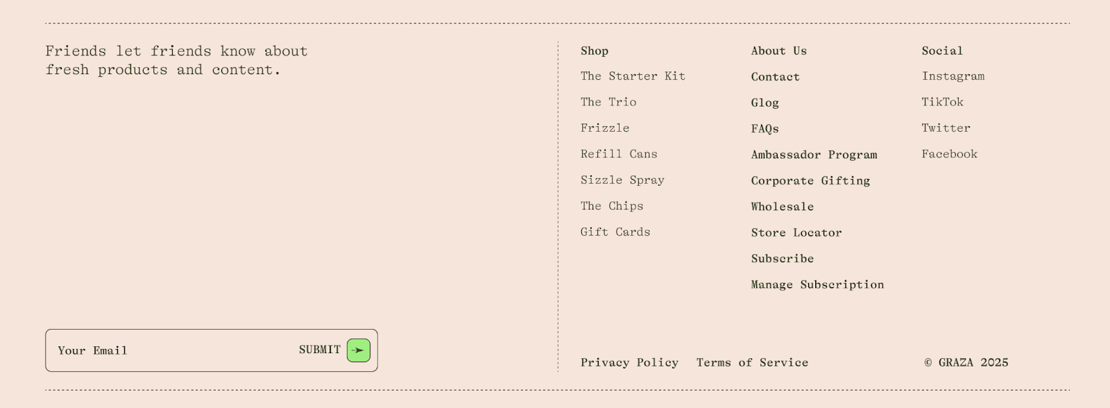 Graza website footer.