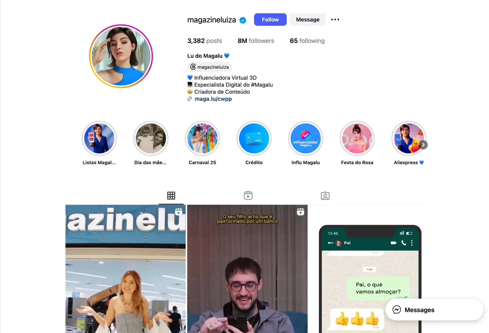 screenshot of ai influencer lu do magalu’s instagram account