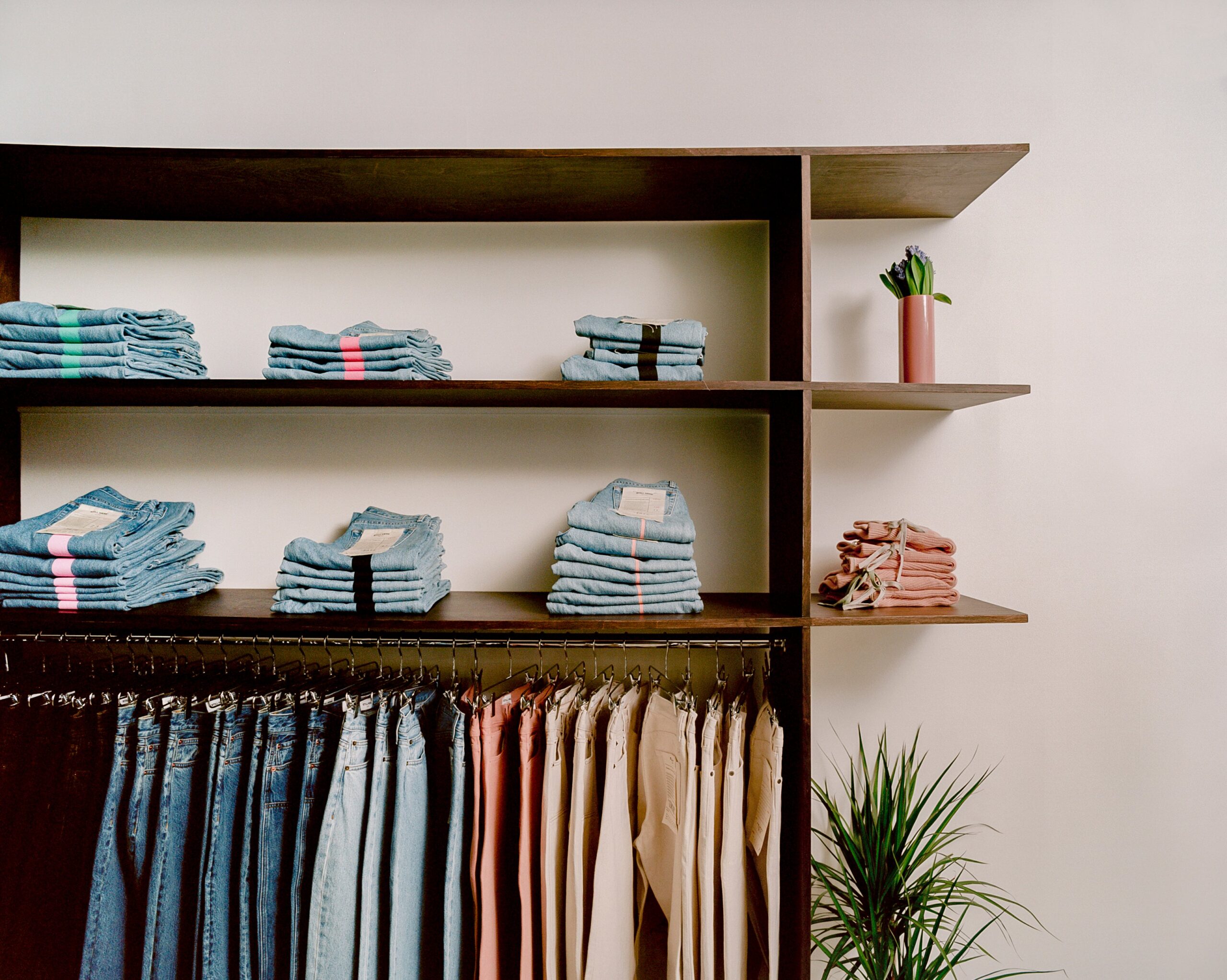 Denim jeans on display in store