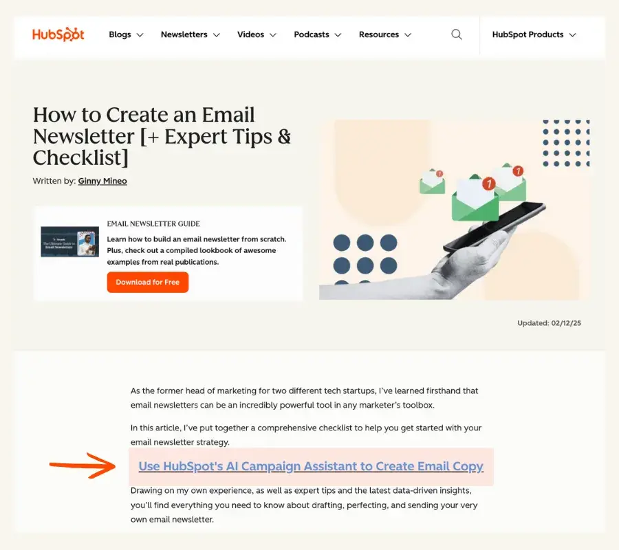 personalization example, existing customer cta on hubspot blog