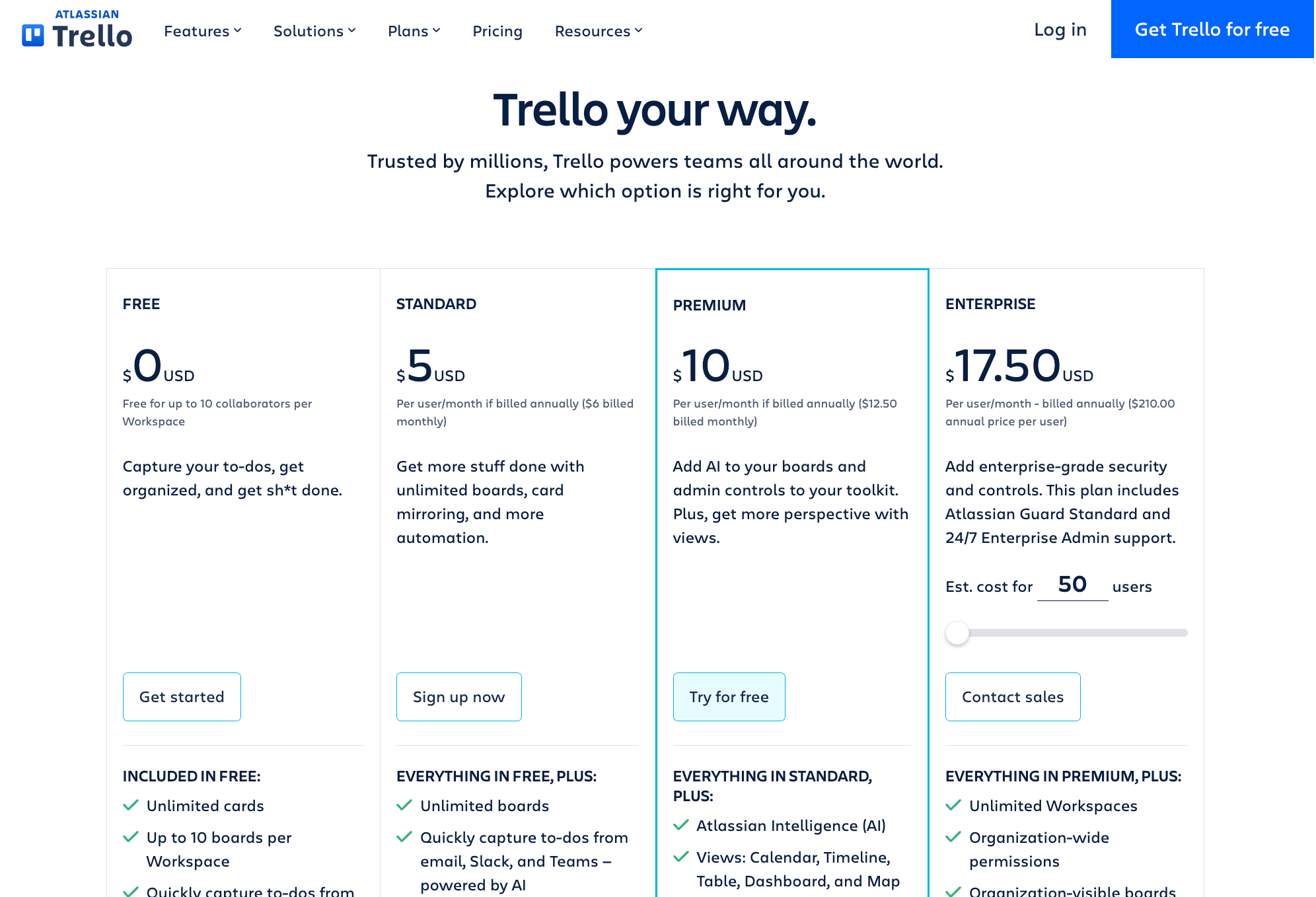 Angry customers Trello pricing page