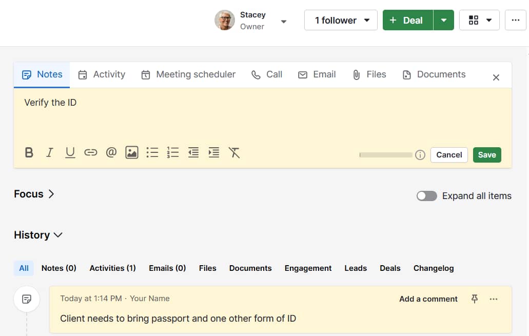 CRM for Notaries client's record