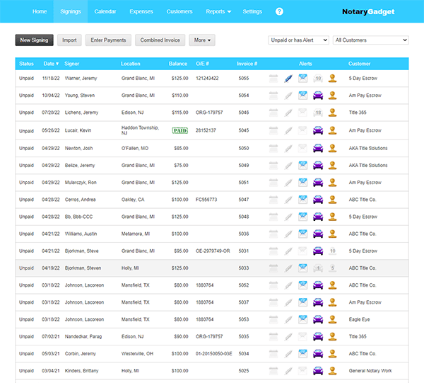 CRM for notaries NotaryGadget UI