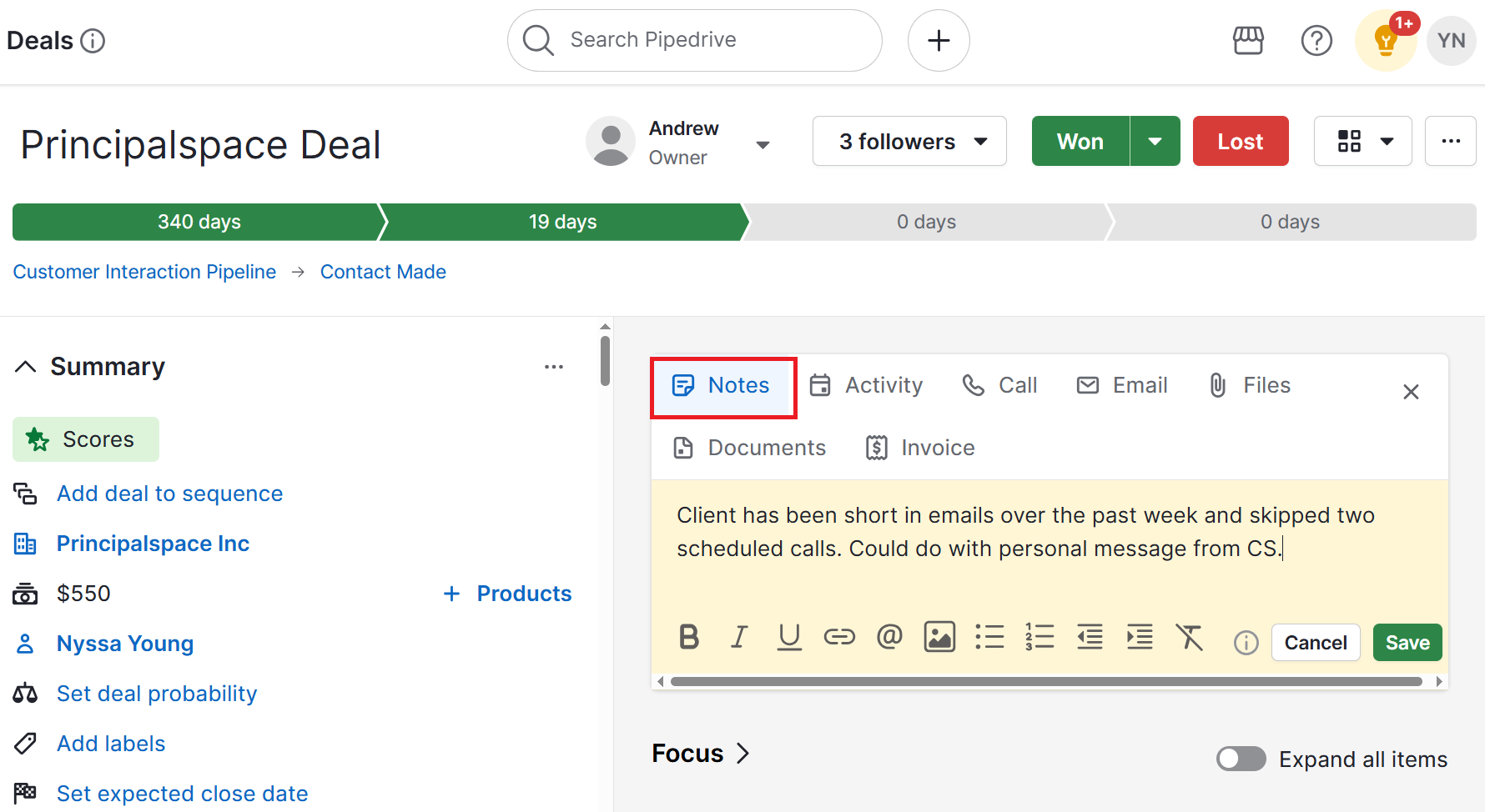 Conflict resolution skills Pipedrive notes