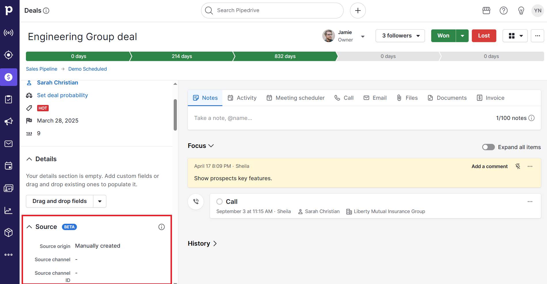 Cost per lead Pipedrive deal source