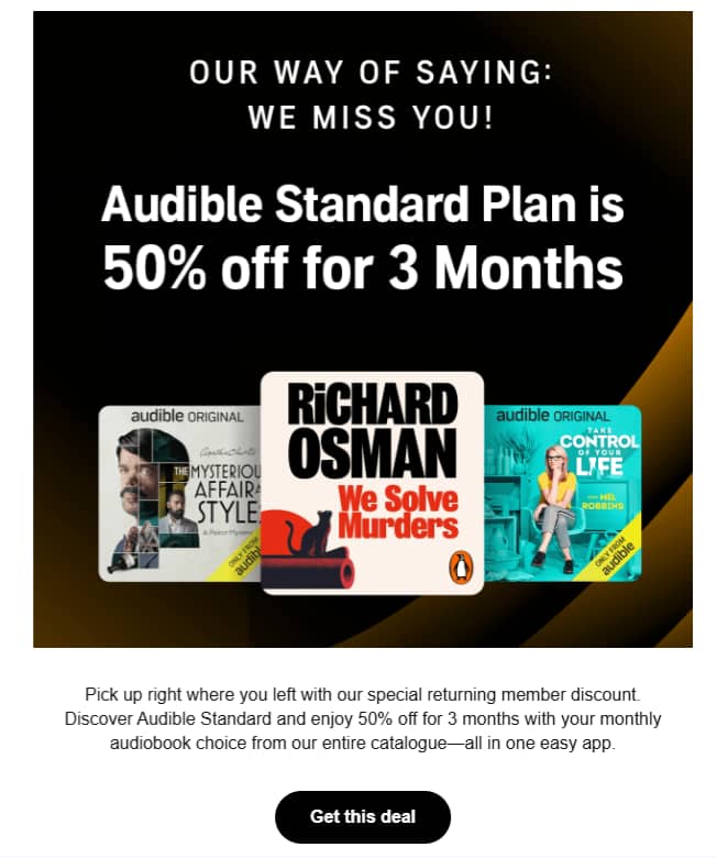 Customer retention marketing Audible offer