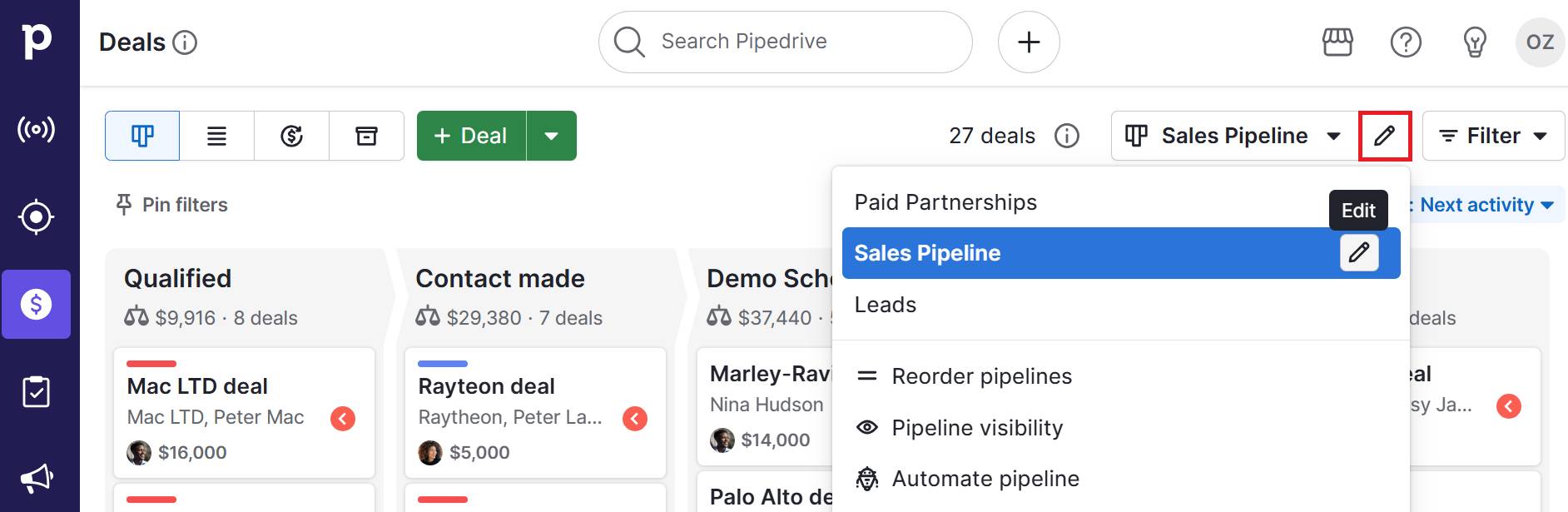 Customer retention marketing create pipeline stage