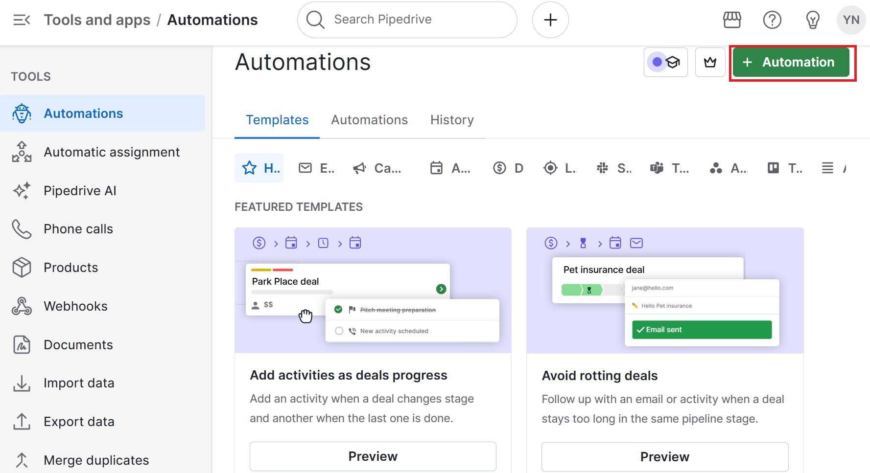 Customer transformation Pipedrive automations