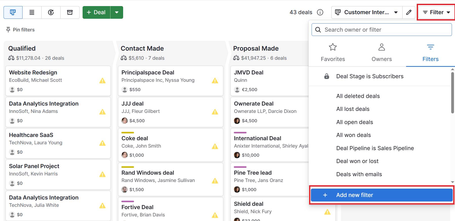 Event marketing Pipedrive label filter