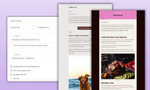 Example of Podia welcome email sequence set up