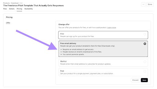 Free email delivery option for lead magnets