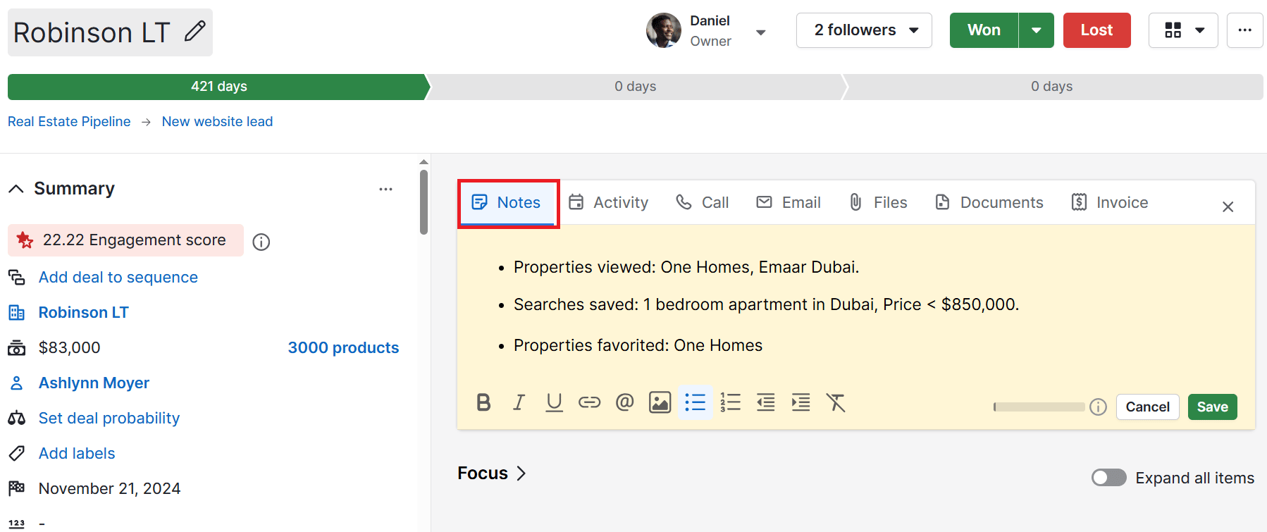 IDX in real estate Pipedrive AI custom notes