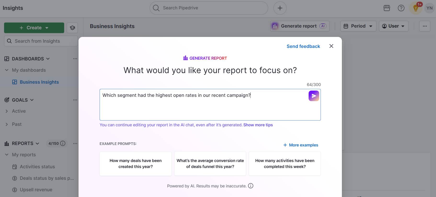 Inclusive marketing Pipedrive AI report generator