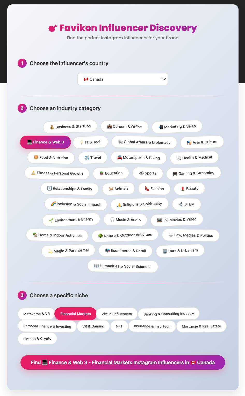 Influencer marketing Favikon search interface
