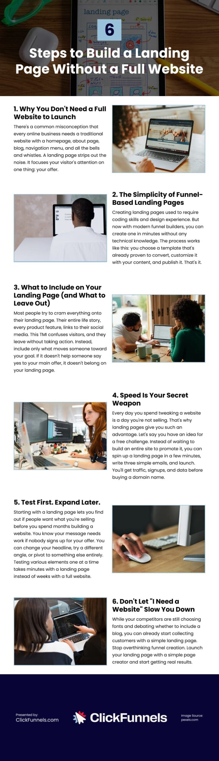 6 Steps to Build a Landing Page Without a Full Website Infographic