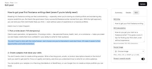 Type blog post directly into text editor