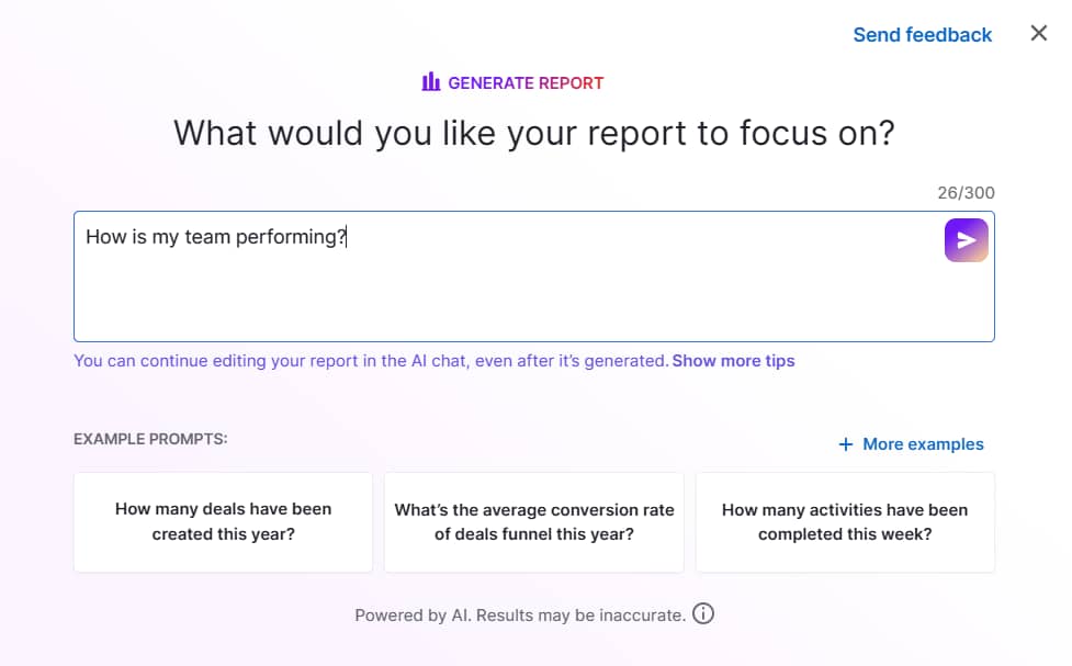 White glove customer service Pipedrive AI reports