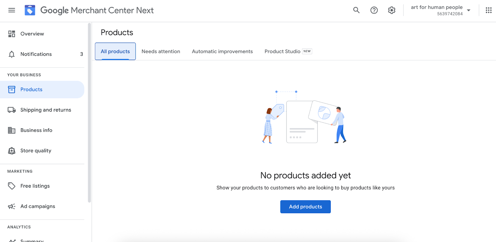 Field to add products in Google Merchant Center
