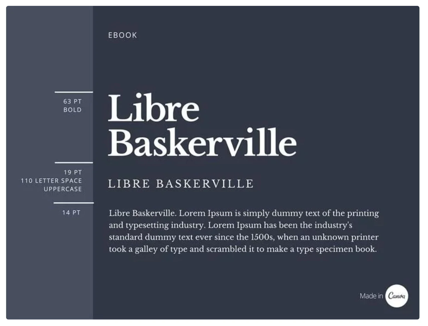 Font pairing with white text on a dark blue background.
