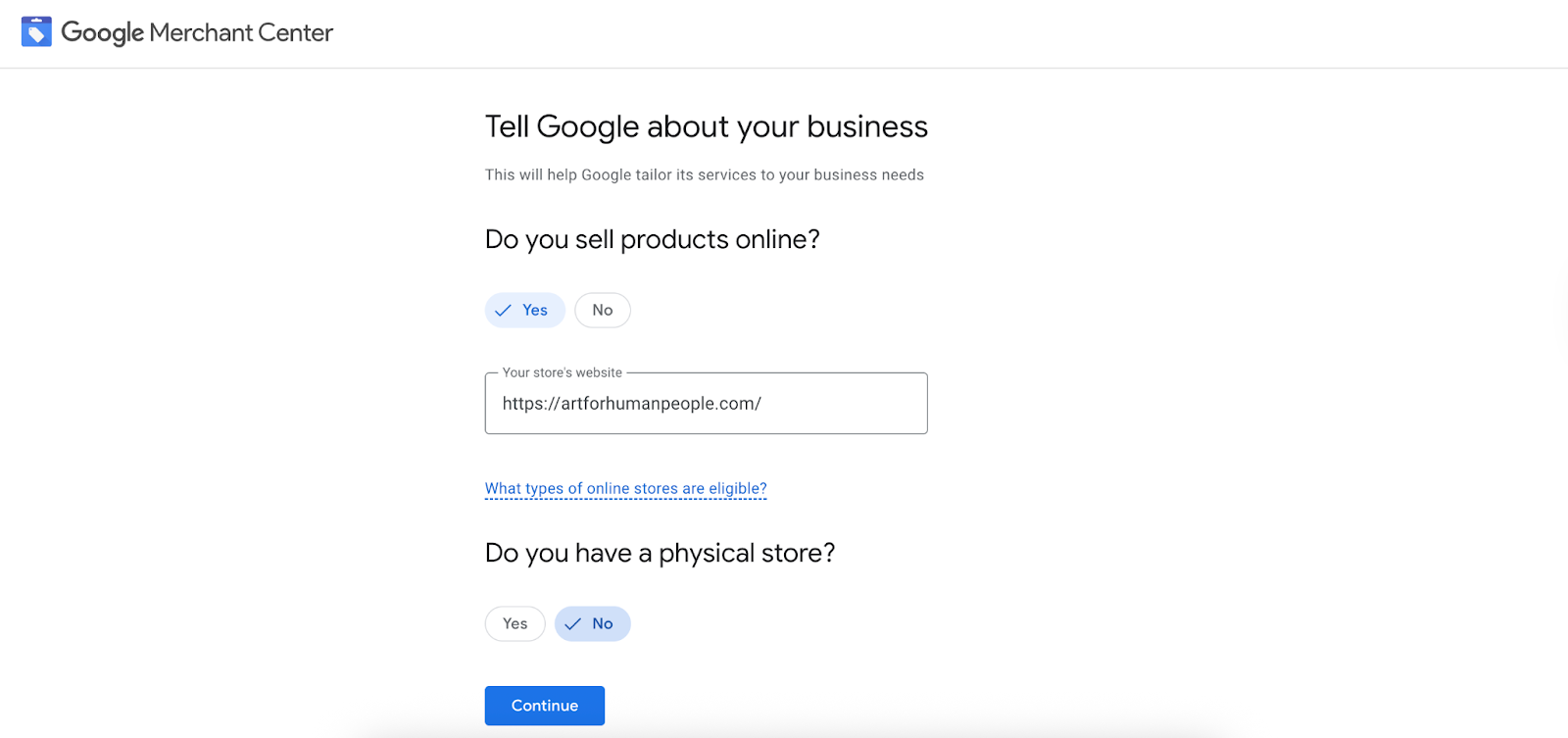 First step to create a Google Merchant account