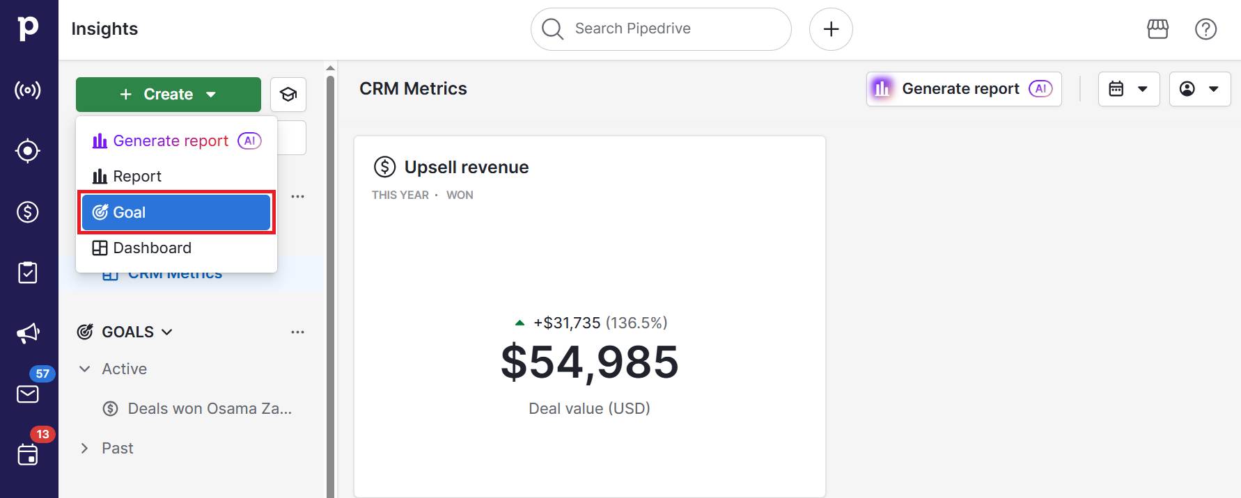 crm metrics Pipedrive Insights: Goals
