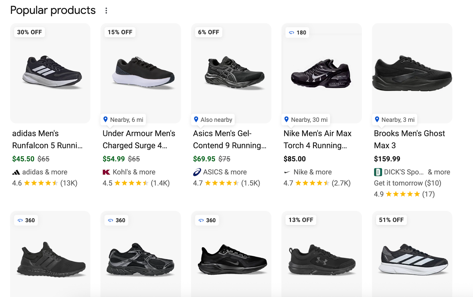 Free listings for relevant results for 'black running shoes men'