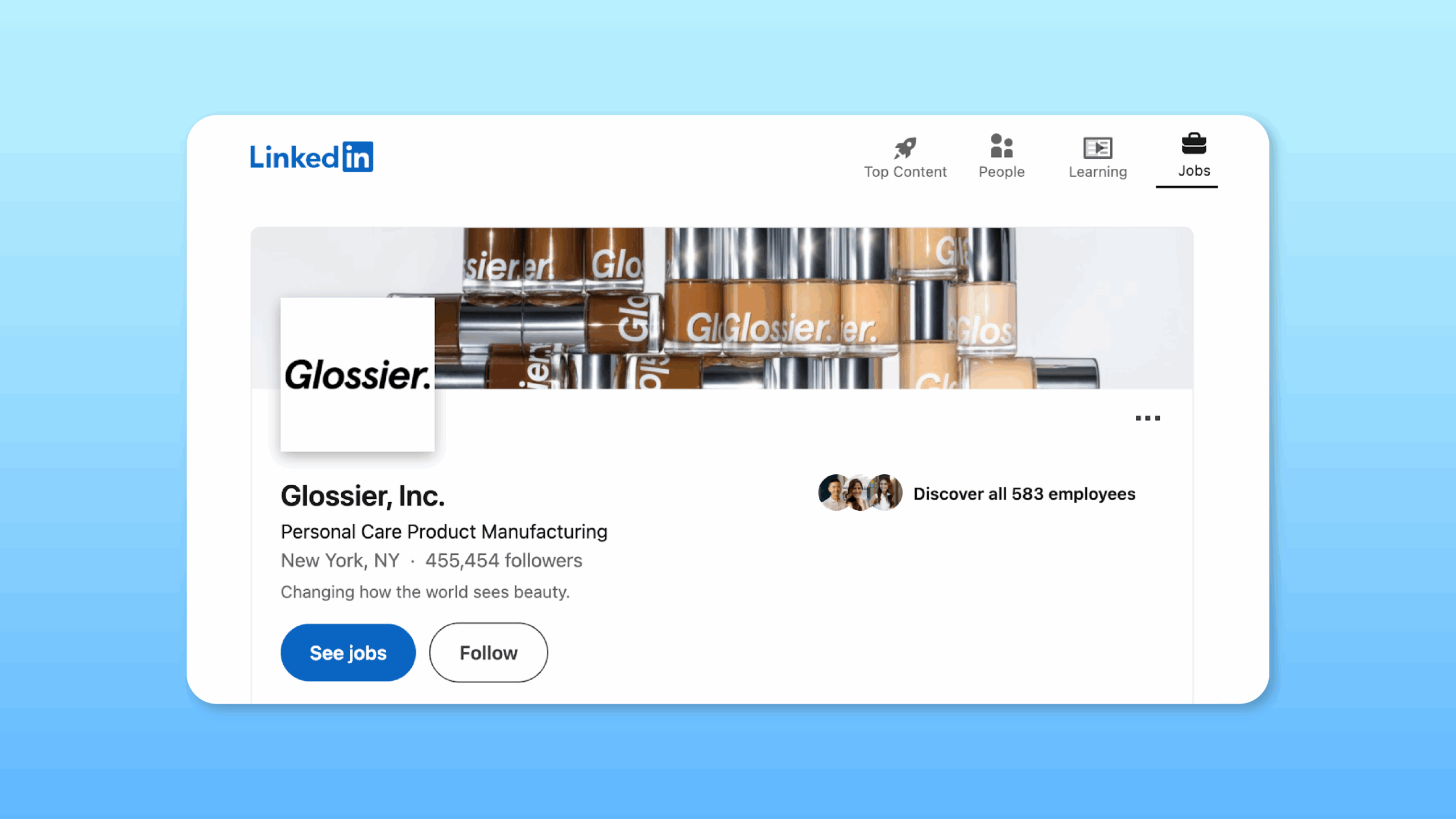 Glossier’s custom LinkedIn URL featuring the company name