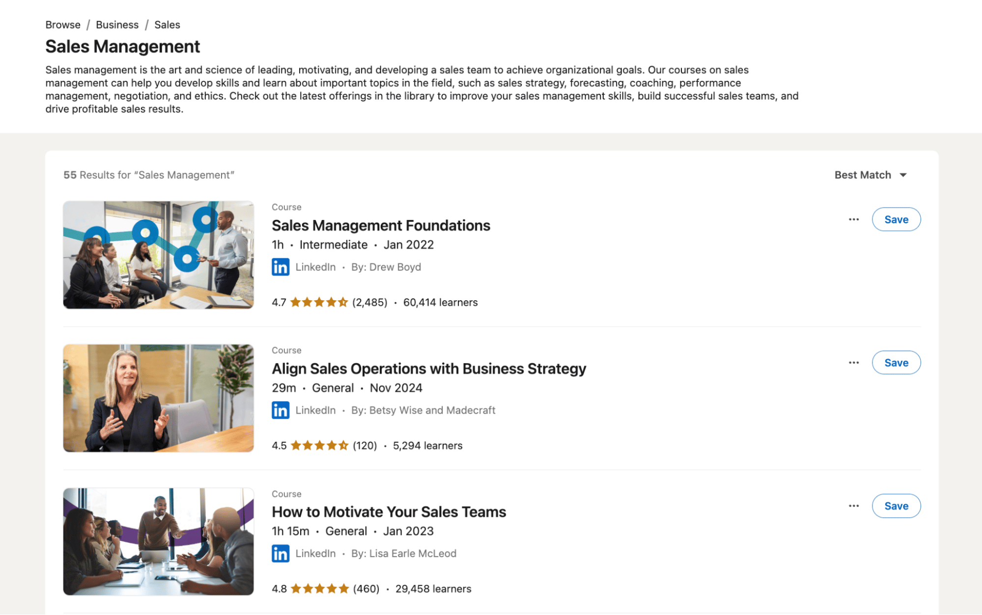 management courses online LinkedIn sales management topics