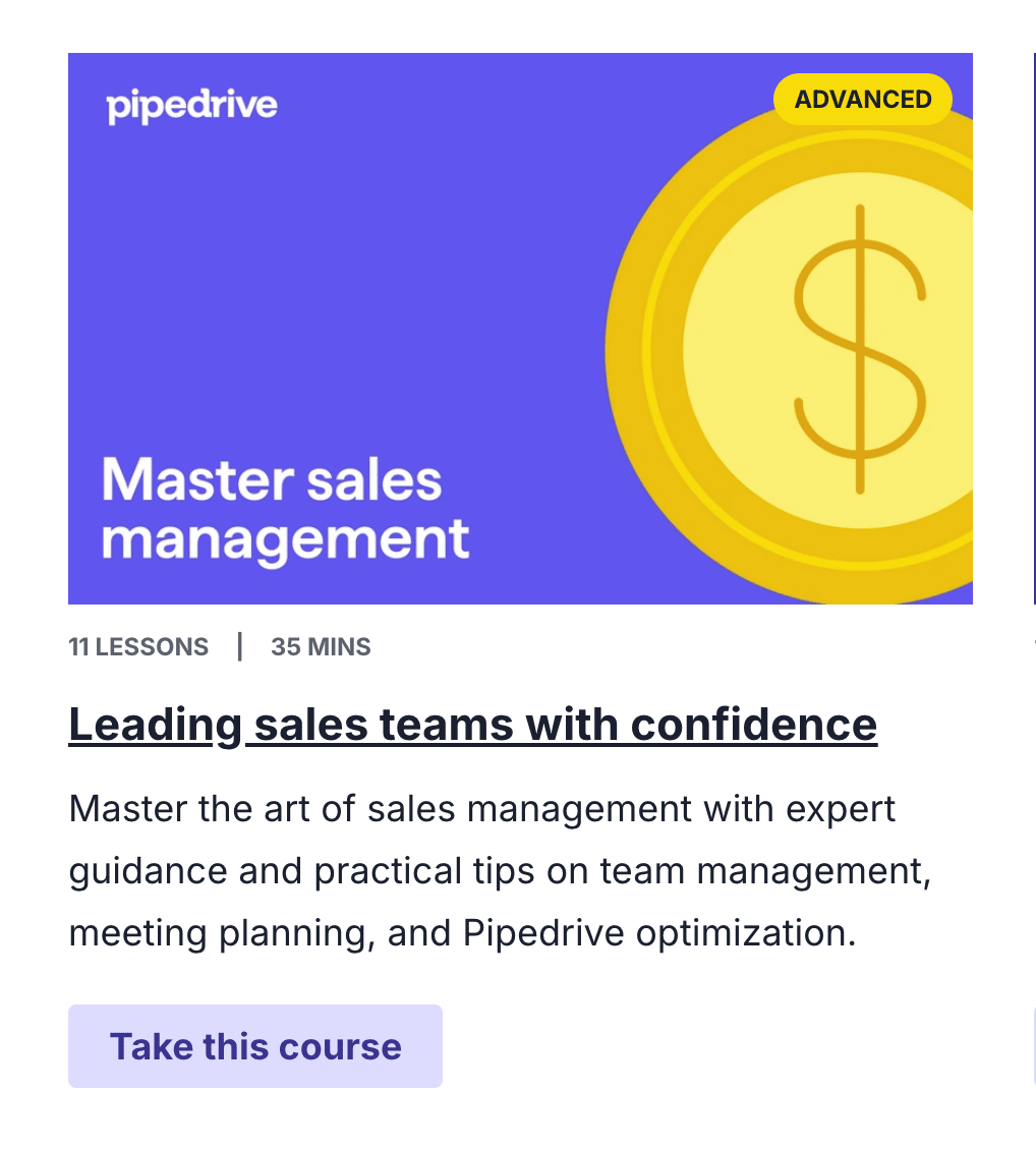 management courses online Pipedrive Academy sales management
