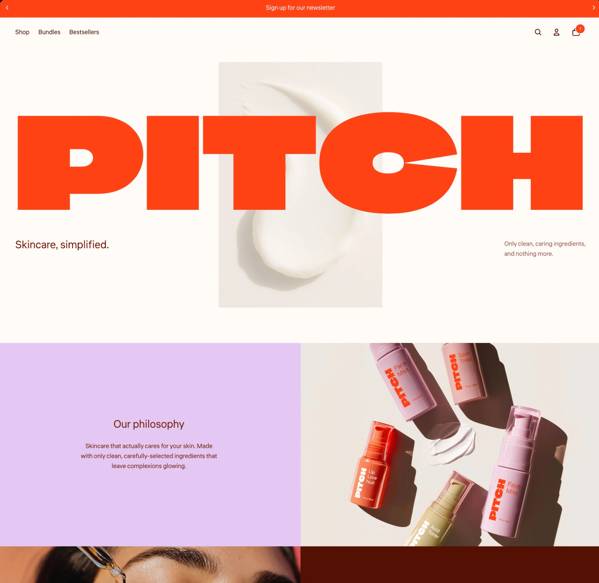 Website design with large red text that says Pitch.