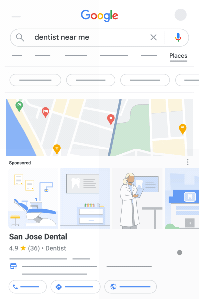 San Jose Dental Maps ads at the top of search results for “dentist near me.”