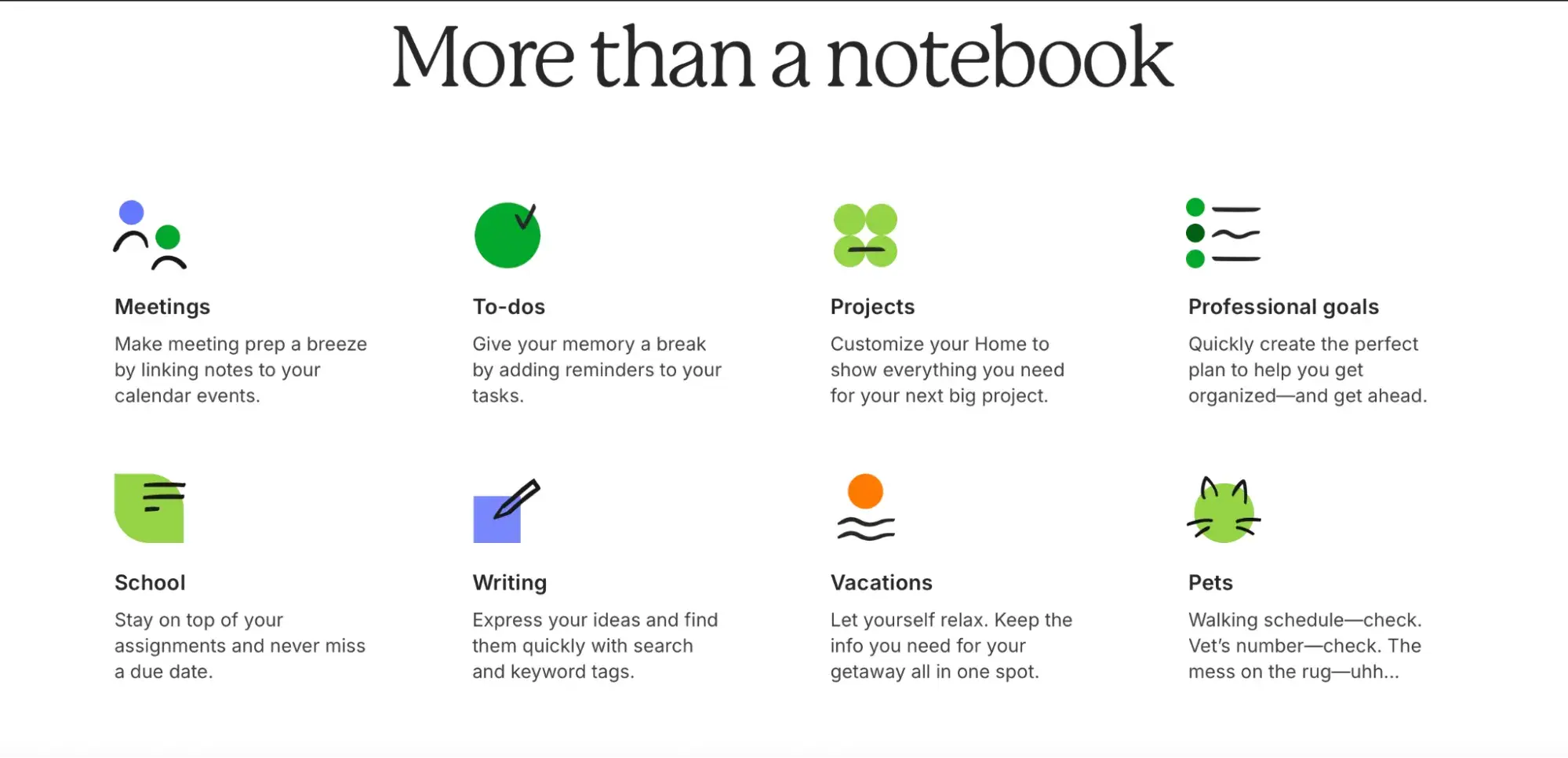 what to put on a homepage of a website, evernote example