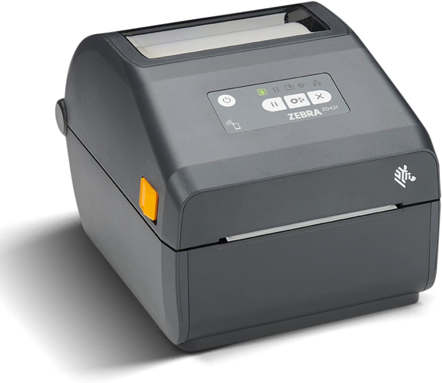 The Zebra ZD421 Label Printer on white background with shadow.