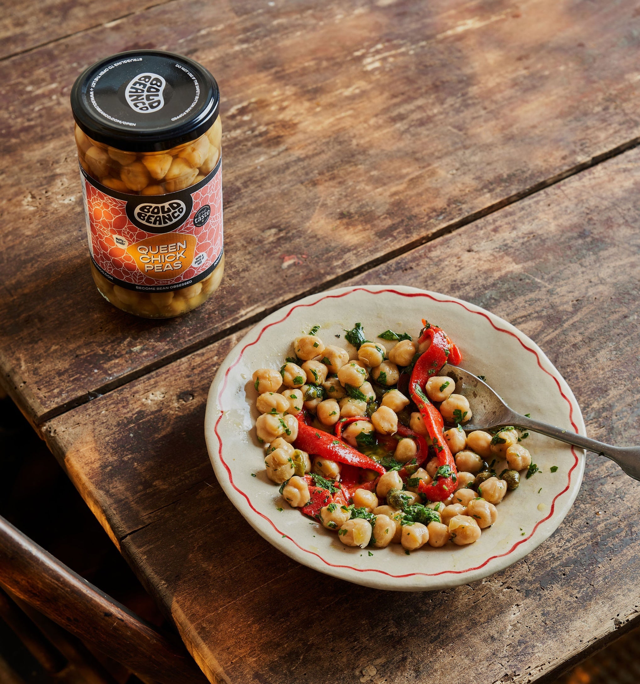 Jar of beans and plate of beans