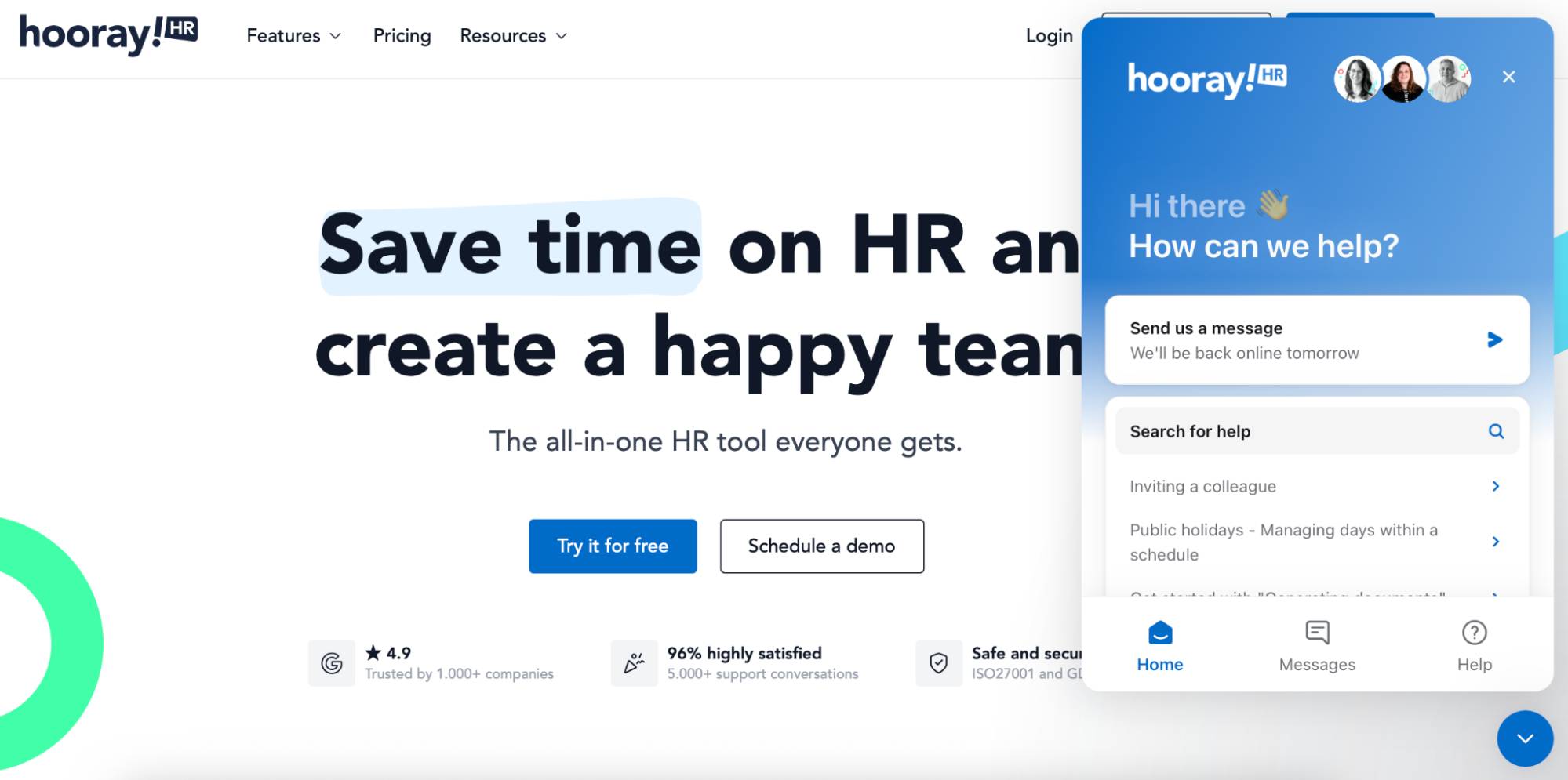 Conversational marketing HoorayHR chatbot
