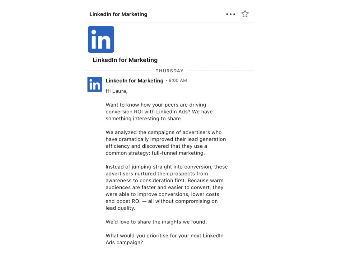 Conversational marketing LinkedIn ad