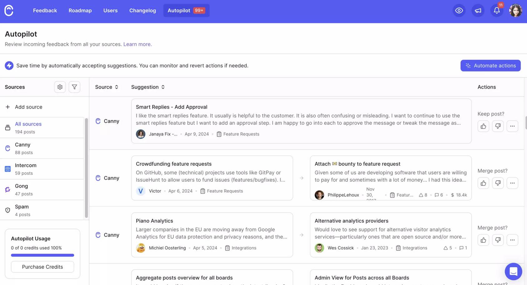 Customer feedback tools Canny
