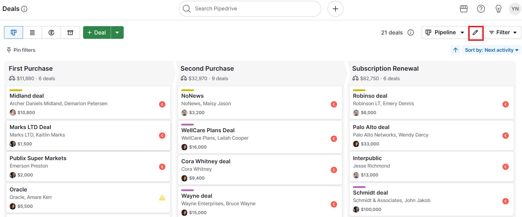Customer value Pipedrive custom pipeline stages
