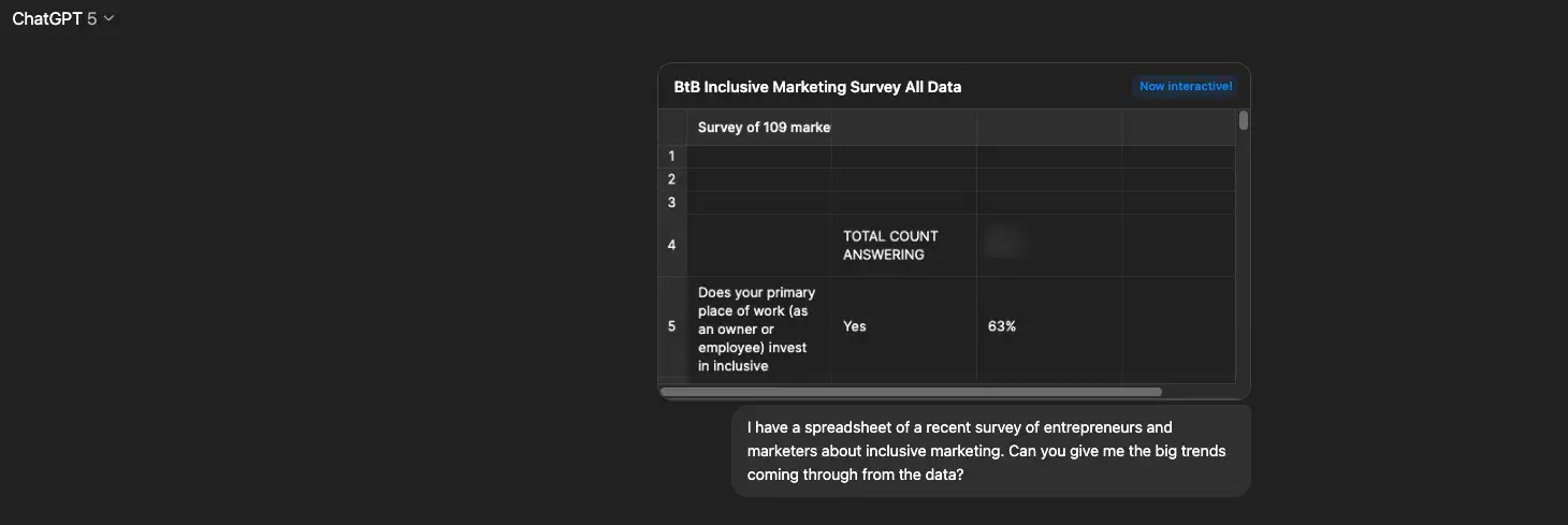screenshot showing an example of how a hubspot writer might use ai to analyze data from a spreadsheet.