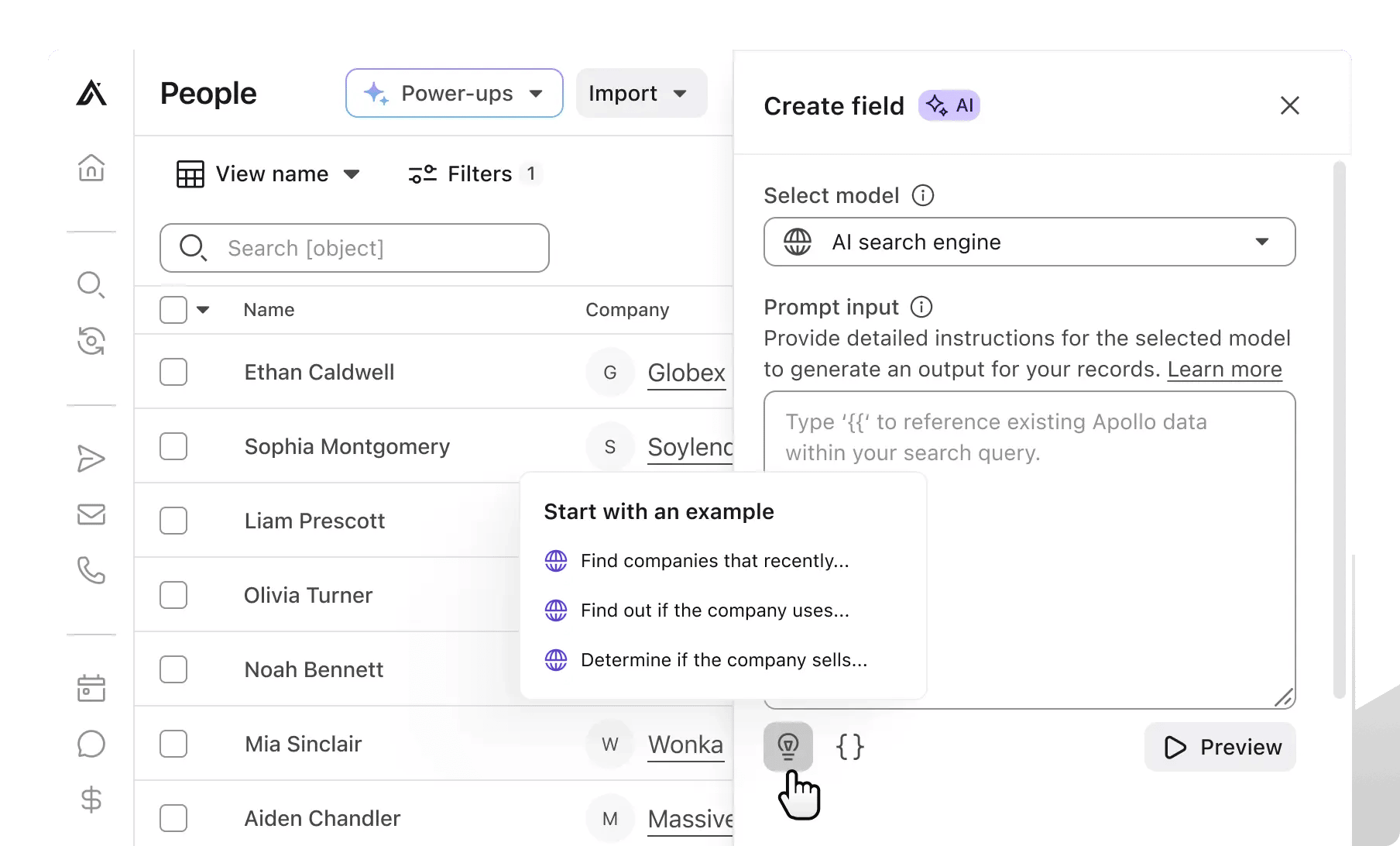 Prospecting tools Apollo interface