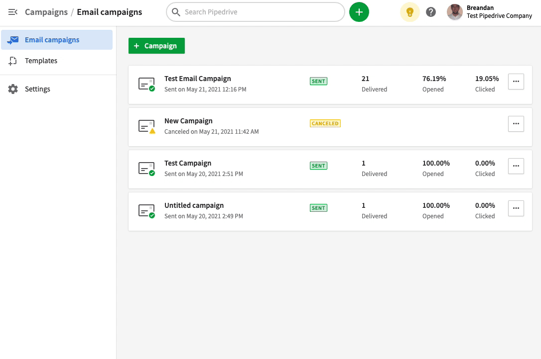 Prospecting tools Pipedrive Campaigns interface