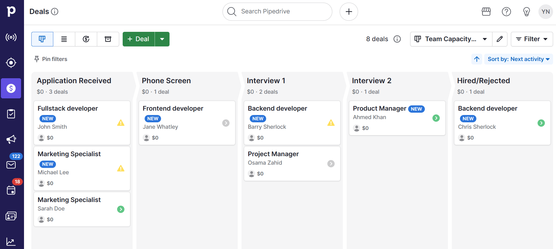 Team capacity planning Pipedrive workflow automation