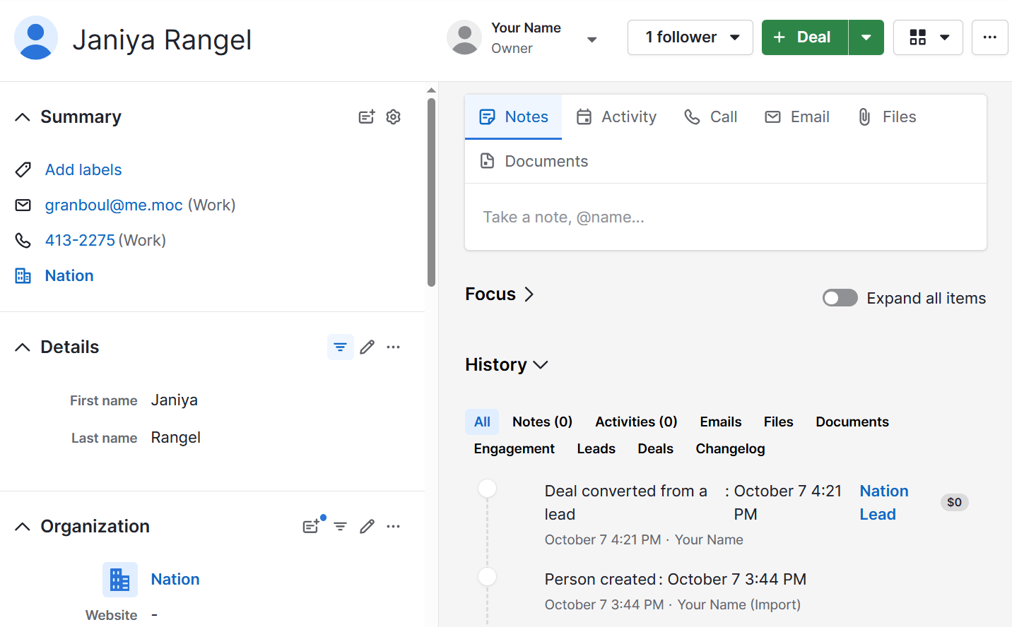 Warm leads Pipedrive People contacts