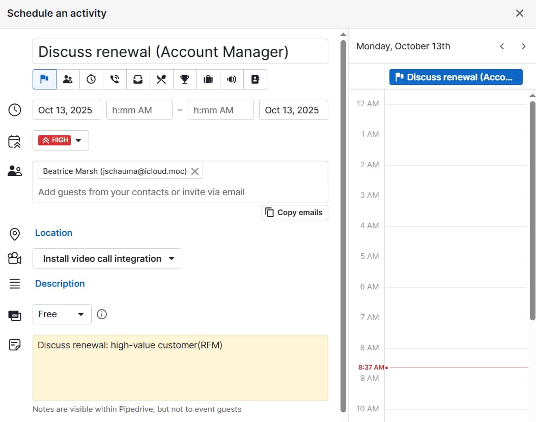 What is RFM Pipedrive activity scheduling